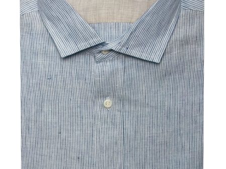 Bianco and Celeste Linen Stripe Sport Shirt Supply