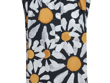 Black Daisy Print Sleeveless Shirt For Sale