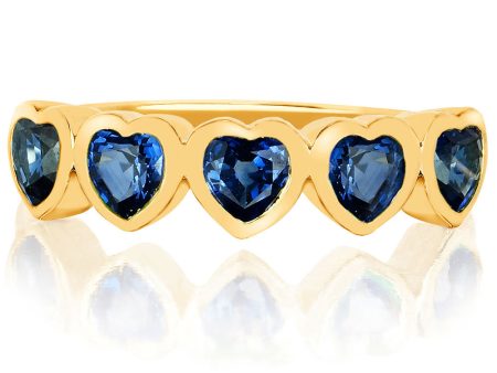 14k Yellow Gold Blue Sapphire Multi Heart Ring For Discount