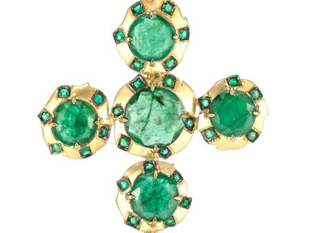 Yellow Gold Brazilian Emerald Cross Pendant Fashion