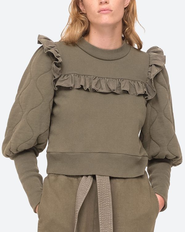 Army Quilted Puff Sleeve Layla Sweatshirt Online