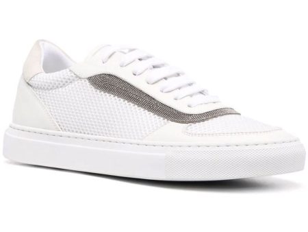 White Monili Embellished Low Top Tennis Sneaker For Sale