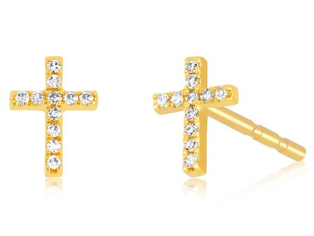 14k Yellow Gold Baby Diamond Cross Stud Earrings Online now