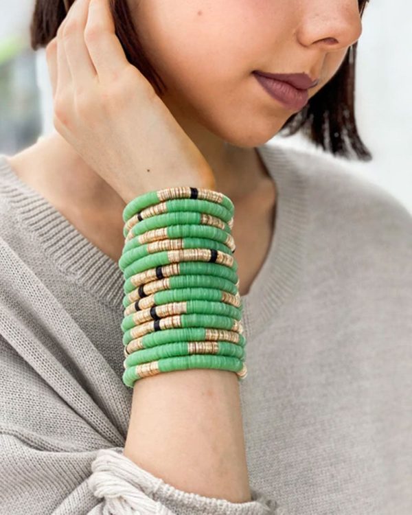 14k Gold and Jade Green Vinyl Stretch Bracelet on Sale