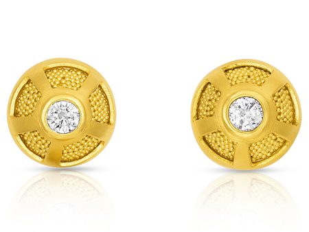 Yellow Gold and Diamond Protection Stud Earrings For Discount