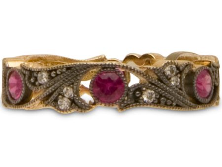 Yellow Gold Diamond and Ruby Band Ring Fashion