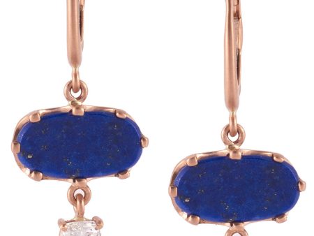 14k Rose Gold Diamond and Lapis Drop Earrings Hot on Sale