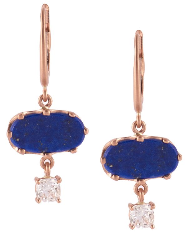 14k Rose Gold Diamond and Lapis Drop Earrings Hot on Sale