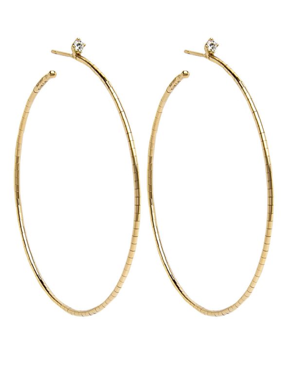 Yellow Gold Diamond Post Large Hoop Earrings For Discount