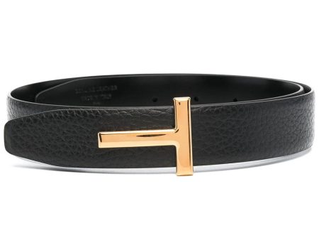 T Buckle Reversible Leather Reversible Belt in Black Discount