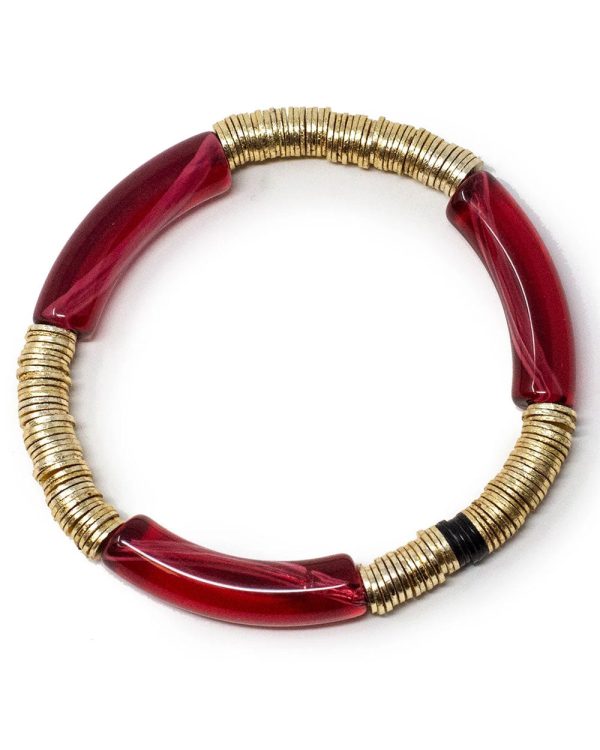 14k Gold and Maroon Garnet Zo Stretch Bracelet For Discount