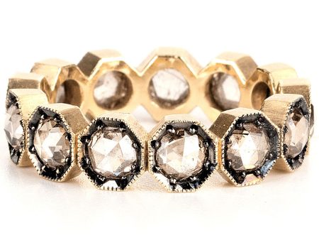 14k Yellow Gold Diamond Honeycomb Stack Band Ring Hot on Sale