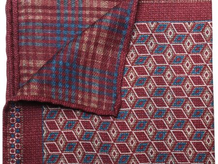 Wine and Cerulean Geometric Reversible Pocket Square Online Hot Sale