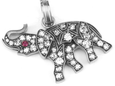 18k White Gold Diamond and Ruby Elephant Pendant Discount