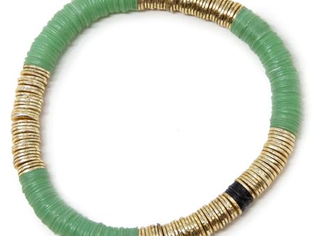 14k Gold and Jade Green Vinyl Stretch Bracelet on Sale