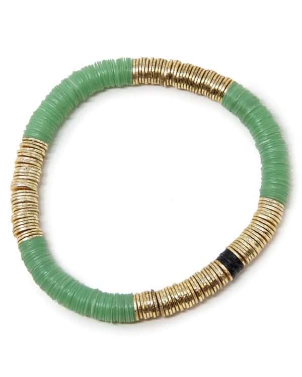 14k Gold and Jade Green Vinyl Stretch Bracelet on Sale