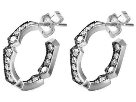 18k White Gold Diamond Baby Bamboo Hoop Earrings Sale