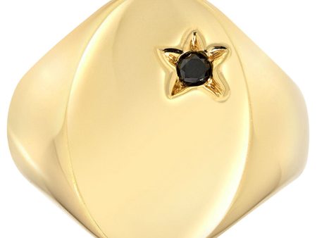 14k Yellow Gold Black Diamond Classic Star Signet Ring For Discount