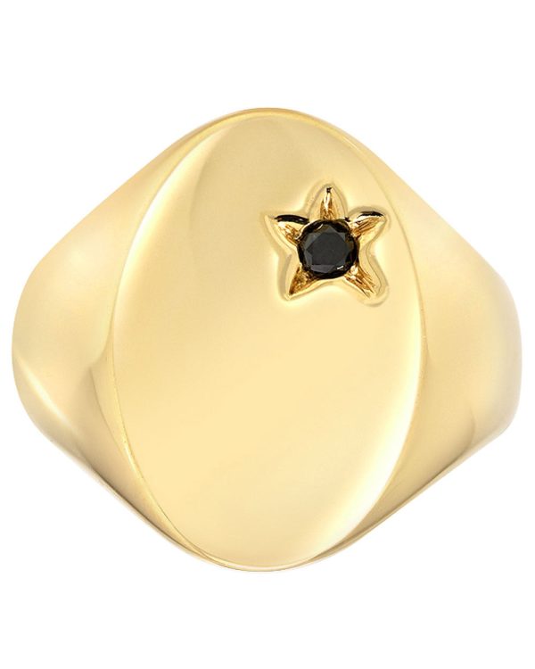 14k Yellow Gold Black Diamond Classic Star Signet Ring For Discount