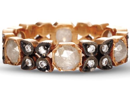 14k Rose Gold Diamond Flower Band Ring Online Hot Sale