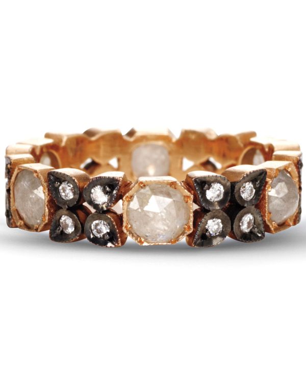 14k Rose Gold Diamond Flower Band Ring Online Hot Sale