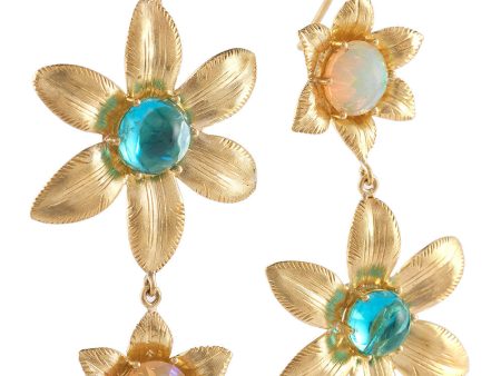 Apatite and Opal Vintage Flower Drop Earrings Discount