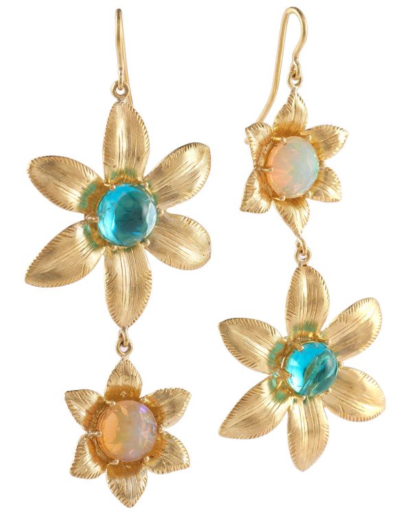 Apatite and Opal Vintage Flower Drop Earrings Discount