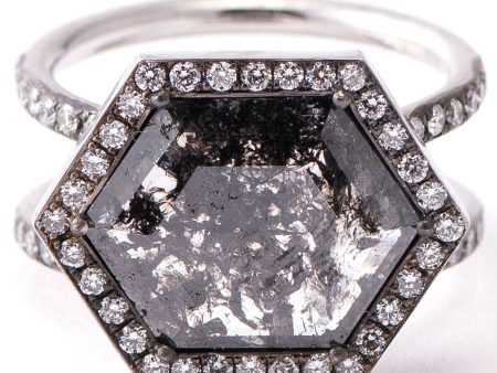 18k White Gold Rough Cut Diamond Hex Ring Cheap