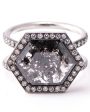 18k White Gold Rough Cut Diamond Hex Ring Cheap