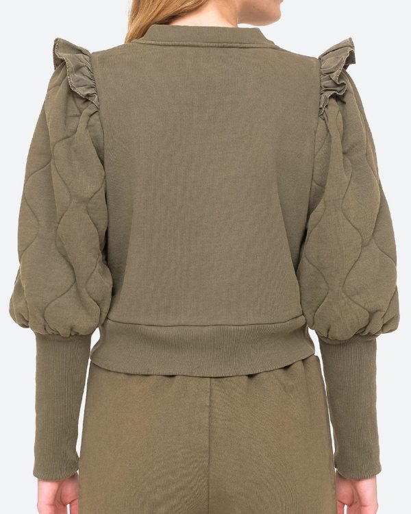 Army Quilted Puff Sleeve Layla Sweatshirt Online