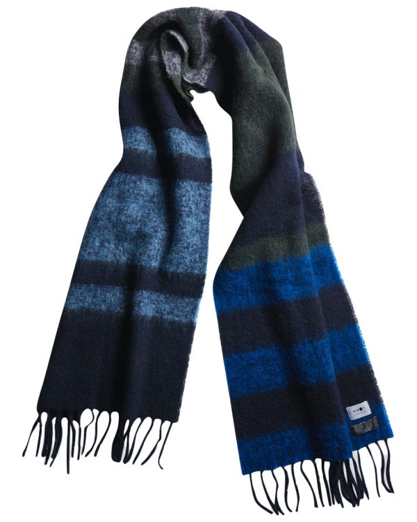 Wool Fringe Scarf in Navy Stripe Supply