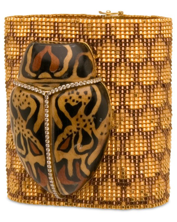 18k Yellow Gold Scarab Cuff Bracelet For Cheap