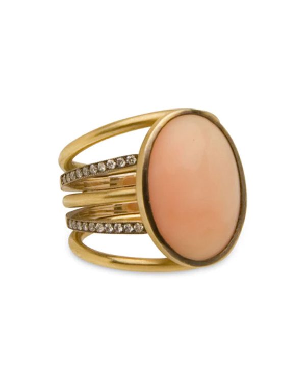 18k Yellow Gold Diamond Angel Skin Coral Ring Online Hot Sale