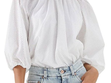 White Perforated Monili Collar Blouse Online now