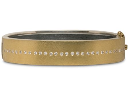 Yellow Gold and Diamond Wide Bangle Bracelet For Discount