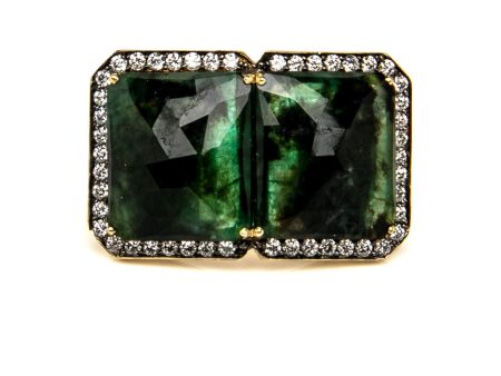 Yellow Gold Double Emerald Faceted Ring Sale