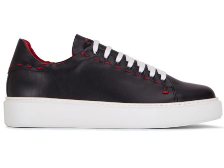 Leather Sneaker in Black and Red For Discount