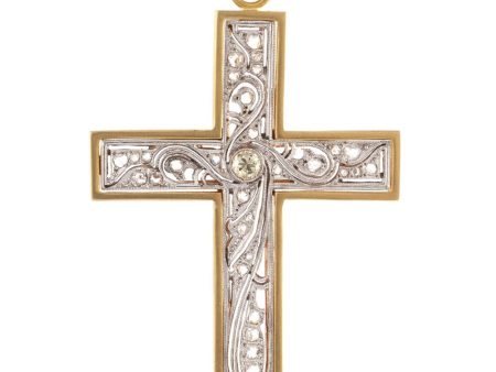 Yellow Gold Vintage Diamond Cross Pendant For Discount