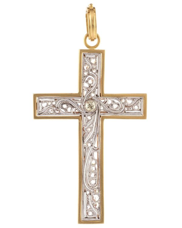 Yellow Gold Vintage Diamond Cross Pendant For Discount