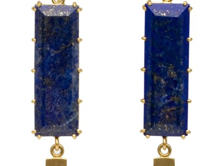 Yellow Gold and Lapis Drop Earrings on Sale