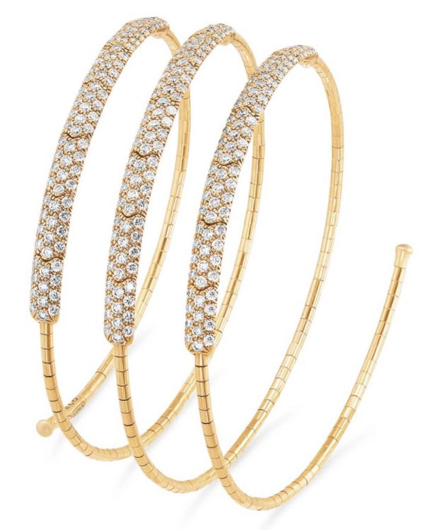 Yellow Gold Diamond 3 Coil Bracelet Cheap