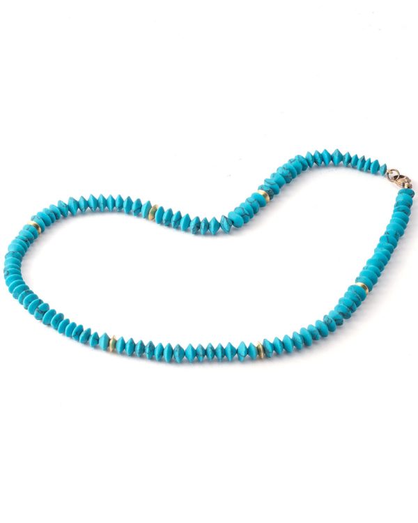 18K Yellow Gold Turquoise Bead Necklace Supply