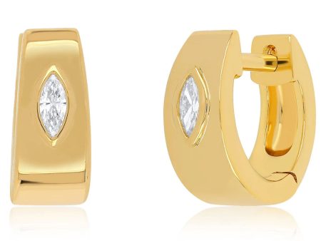 Yellow Gold Diamond Marquise Jumbo Huggie Earrings For Sale