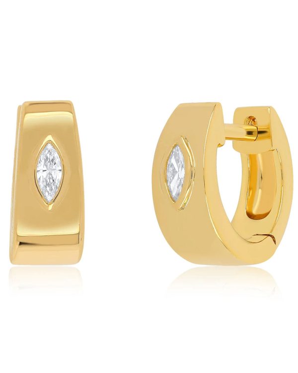 Yellow Gold Diamond Marquise Jumbo Huggie Earrings For Sale