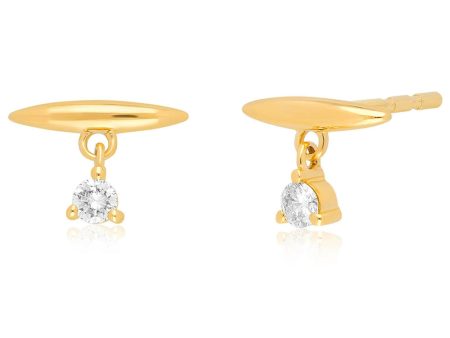 Yellow Gold Arc Stud with Diamond Dangle Earrings Supply