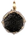 Yellow Gold Carved Black Jade Pendant For Cheap