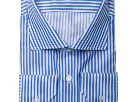 White and Azure Blue Stripe Shirt For Sale