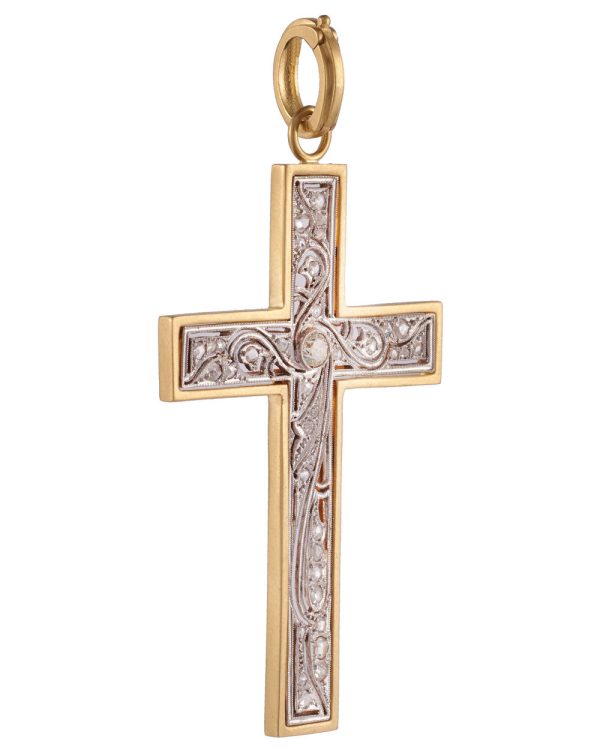 Yellow Gold Vintage Diamond Cross Pendant For Discount