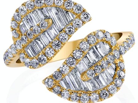 Yellow Gold Medium Diamond Leaf Wrap Ring For Sale