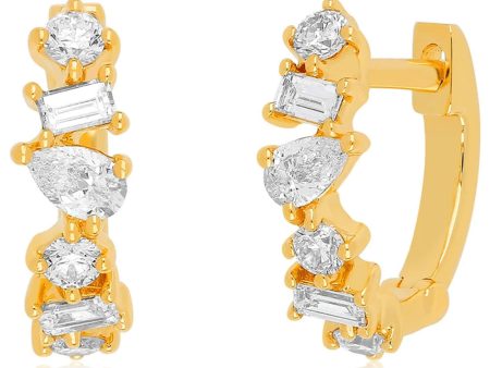 Yellow Gold Multi Faceted Diamond Mini Huggie Earrings For Discount